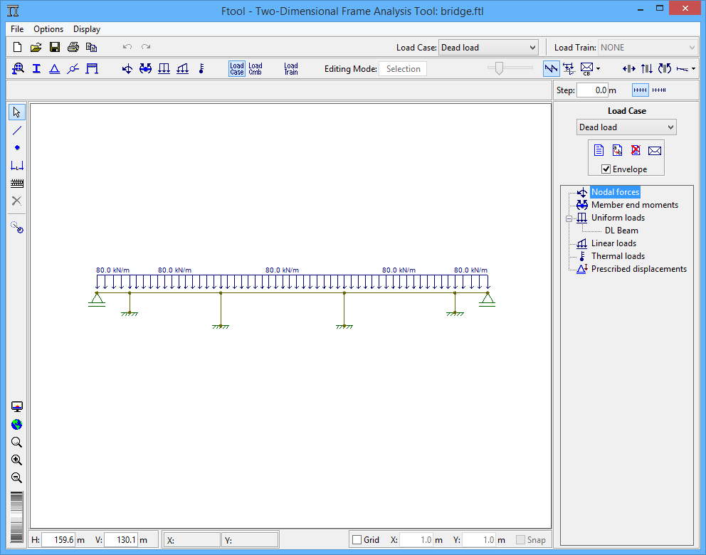 Screenshot do FTOOL - Cargas Estáticas